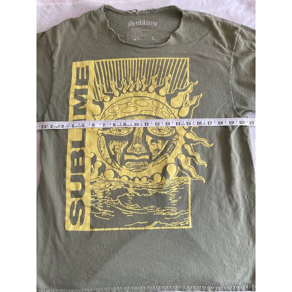 Sublime Sun Face T-Shirt Distressed Olive Green Size L - Picture 3 of 6